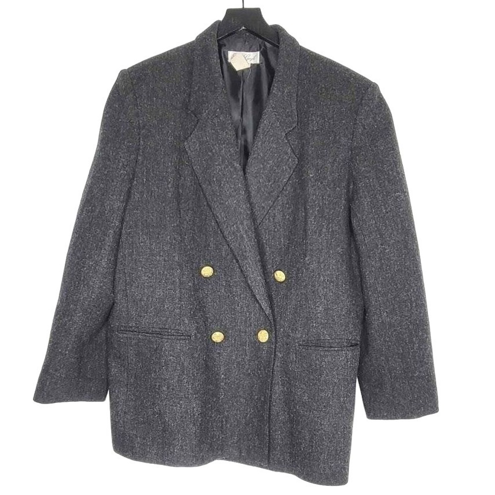 Vintage Womens Wool Blazer Gray Classic Double-Breasted Office Laura Gayle 16‎